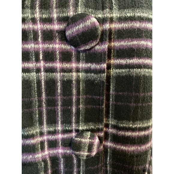 Keren Hart Coat Purple Buffalo Plaid Wool Blend Jacket Size Large Pockets - Picture 5 of 11